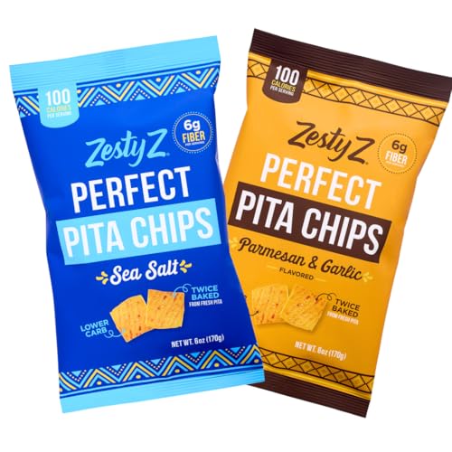 Comparison: Z Best Pita 4 Zesty Z - Fiber Pita Chip -Variety - High Fiber Snacks, 100 calories per serving, Lower in Carbs - Healthy Snacks - Great for Hummus, Guacamole, Dips - 6 Oz, Sea Salt and Parm & Garlic Pack of 4