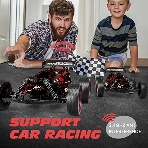Image of Tecnock RC Cars for Kids, 1:18 Scale 2WD RC Car with LED Lights, 2.4GHz Remote Control Car with USB-C Easy Charging & 50 Mins Playtime, Toys Gifts for Boys & Girls Ages 8-12