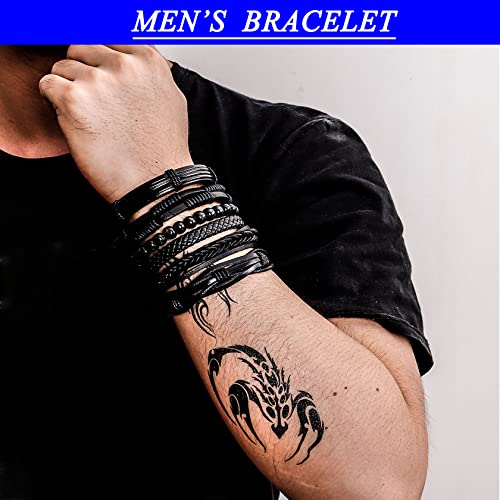 MILAKOO 6 Pcs Punk Braided Leather Bracelets for Men Women Cuff Wrap Wristbands Adjustable4