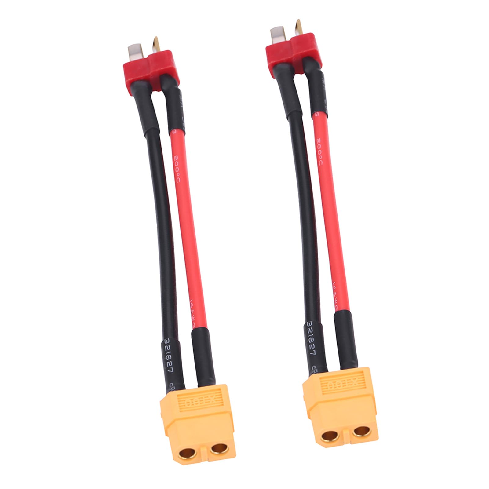 2 szt. Kable z Adapterem Wtyczki XT60 na T, Złącza Męskie na żeńskie, Kabel o Dużej Wytrzymałości 14 AWG, Odpowiedni do Większości Konfiguracji ładowania, długość 10 (Wtyk T
