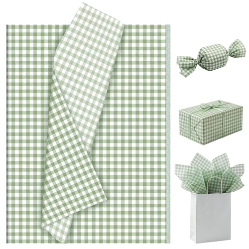 woric 80 Sheets Sage Green Gingham Tissue Paper for Gift Bags Checkered Tissue Paper Bulk for Art DIY Crafts Baby Shower Wedding Birthday Spring Decor 14 x 20 Inch