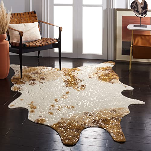 SAFAVIEH FCH207T Rustikaler Teppich aus Rindslederimitat, 90 x 150 cm, Beige/Dunkelbraun, für Eingangsbereich, Wohnzimmer, Foyer, Schlafzimmer, Akzent-Teppich
