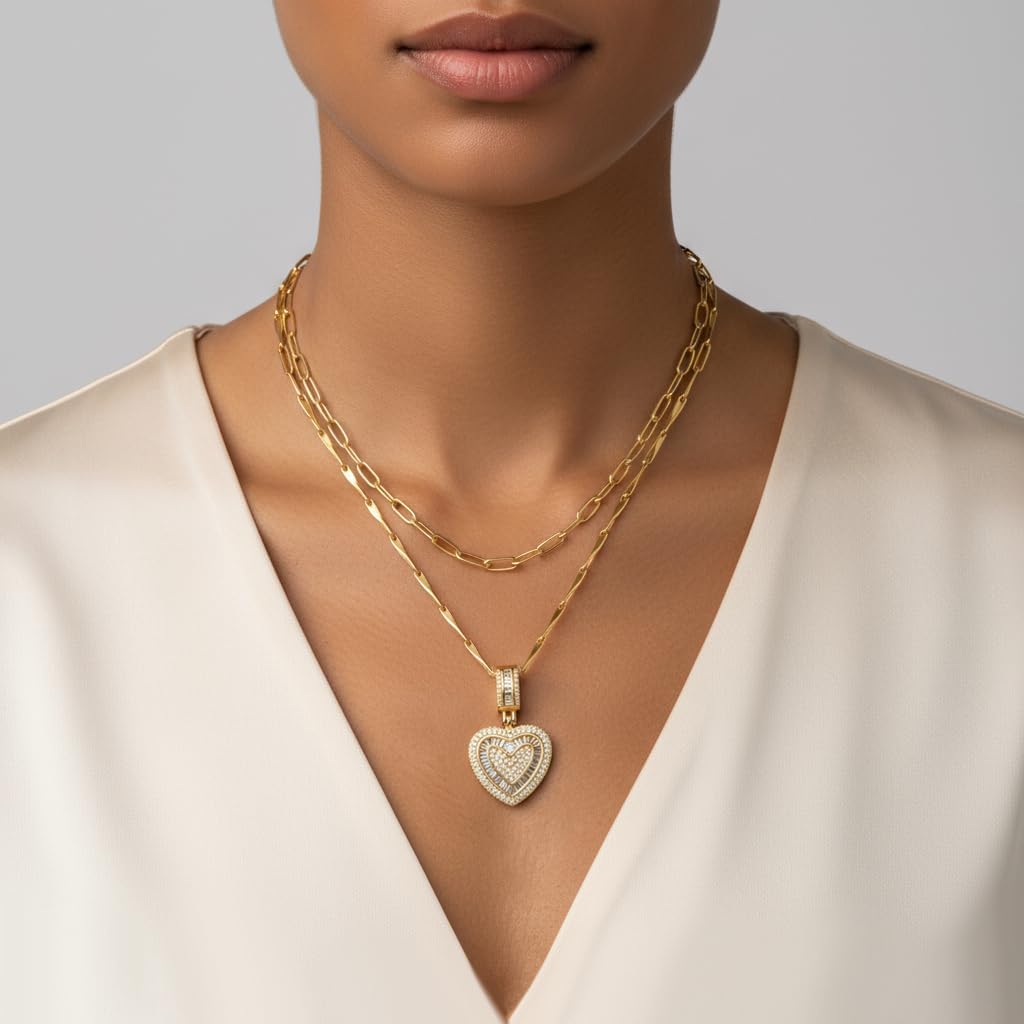 Heart Necklaces for Women Trendy 14k Gold Plated Dainty Layered Chain Necklace Set,Cubic Zirconia Heart Pendant, Stackable Choker Jewelry Gifts for Her - Image 3