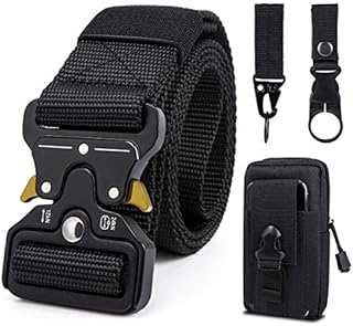 Men Tactical Belt, 1.5 Inch Military Style Heavy Duty Nylon Belts with Quick-Release Metal Buckle, Work Belt Gift with Tactical Molle Pouch and Hook for Army Hunting.