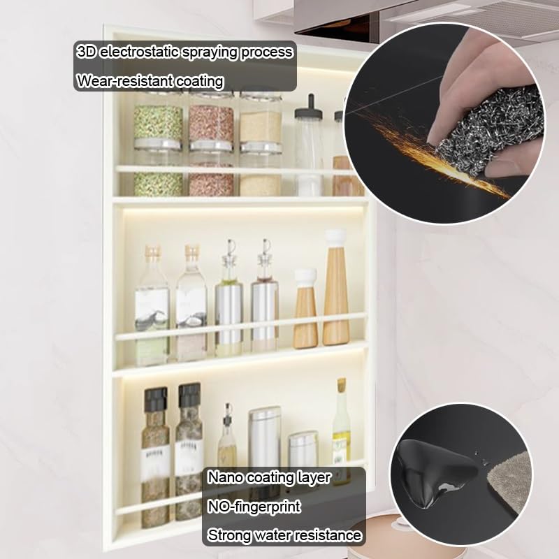 Portaspezie da incasso in acciaio inox, moderno, con guardrail, versatile, rettangolare, per armadio, bagno, dispensa, soggiorno (50 x 120 x 10 cm)