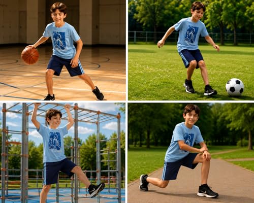 Image of Pro Athlete Active Boys Short Sets - 3 Piece Performance Short Sleeve T-Shirt and Dry Fit Shorts - Boys Athletic Sets (8-16)