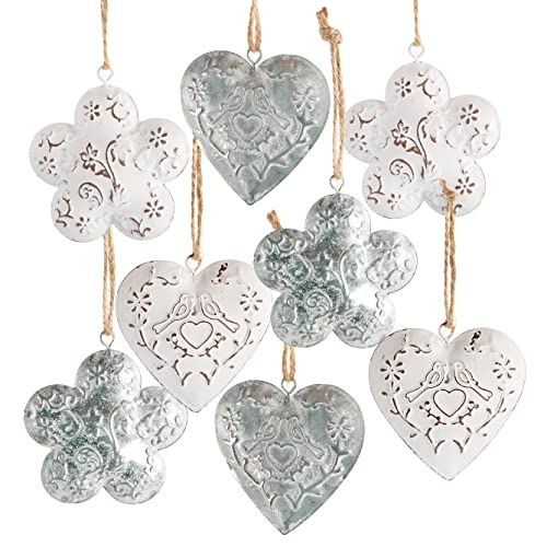 8 Herzanhänger weiß Silber 6 cm Metall Geschenk zur Verlobung | Wohndeko Jahrestag Liebe für stilvolle Wohnräume Hochzeit