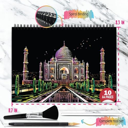 Image of Scratch Art Book for Adults - City Series, 10 Rainbow Art and Crafts for Adults | Adult scratch art & foil art for adults kit | stress relief scratch painting, screen-free travel craft | scratch art adult