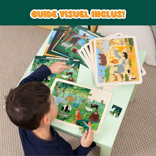 BONNYCO Puzzle Bois Enfant 6 Ensembles 24 Pcs, Animaux de Différents Écosystèmes. Puzzle 3-8 Ans avec Plateau, Jouet Educatif. Cadeau Garcon et Fille, Anniversaire, Noël – vue 5