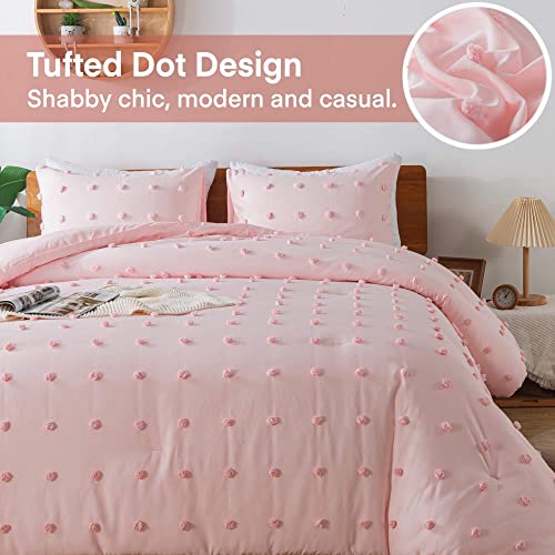 Paxrac Pink Twin/Twin Xl Comforter Set (68X90 Inches), 2 Pieces- Soft Cotton Lightweight Blush Comforter With 1 Pillowcase, Chenille Dots All Season Down Alternative Comforter Set For Bedding thumb #1
