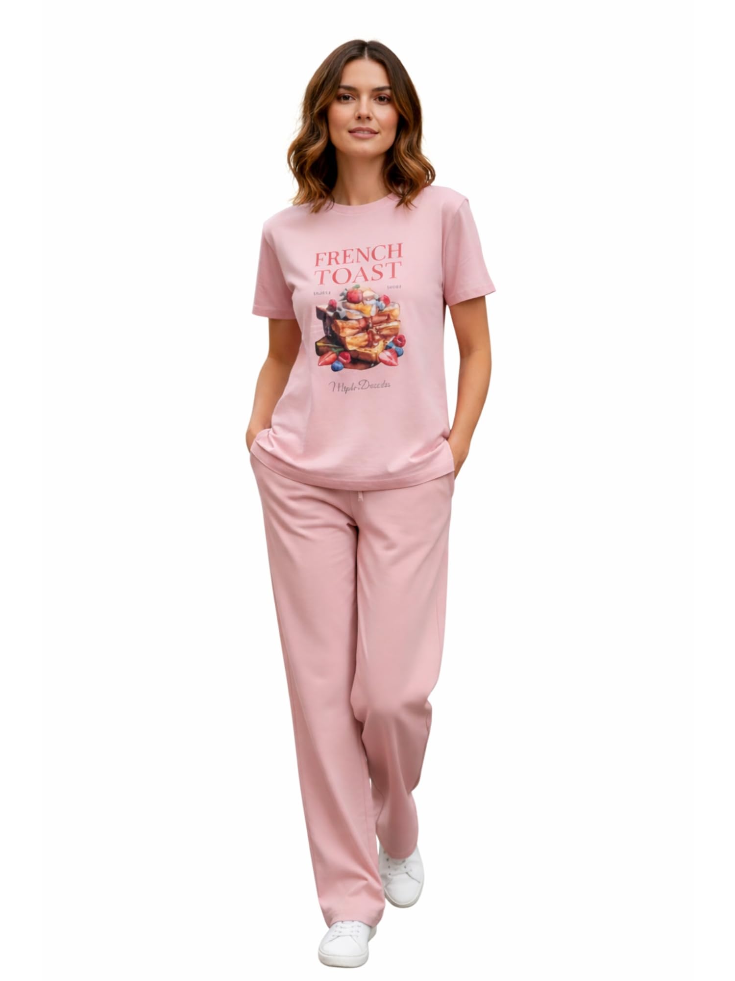 wake wild Co-Ord Set for Women | Cotton Night Suit | Relaxed Fit | Printed T-Shirt & Wide Leg Pant with Pockets | Short Sleeve Round Neck | Stylish Loungewear & Travel/Holiday wear-picture-16