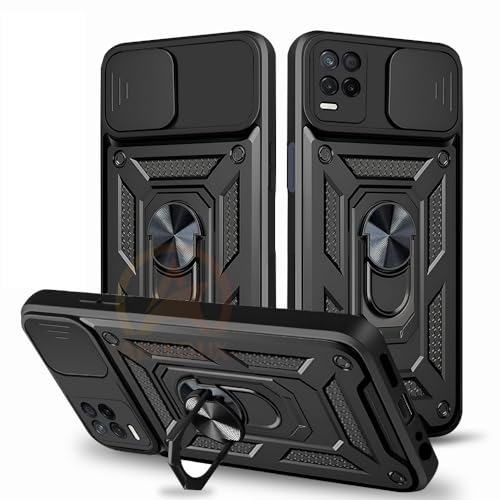 Image of Armor Bumper Back Cover Case for Realme 8 5G / 8s 5G / Narzo 30 5G Rotating Camera Cover, Ring Holder & Kickstand | Heavy Duty & 360 Degree Protection Back Cover (Black)