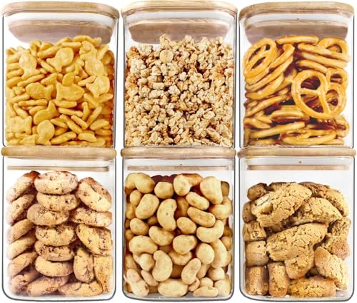 Image of Glass Food Storage Containers with Airtight Bamboo Lid, Coffee Storage Jars for Home Kitchen, Pantry Tea, Spices, Snack (SQUARE 950 ML JAR, SET OF 12)