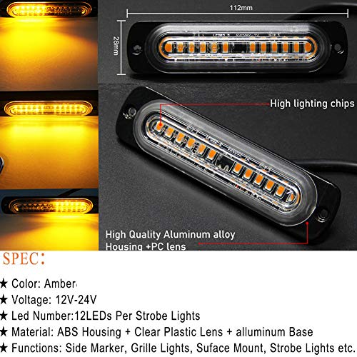 Amber Led Strobe Lights 12 LED Emergency Strobe Lights Surface Flush Mount Grill Flashing Strobe Lights LED Warning Light Bar Side Marker Emergency Safety Light Kit for 12V Tow Trucks Vehicle (12 LED)