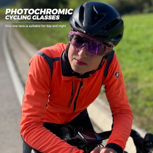 KAPVOE Photochromic Cycling Glasses For Men Women MTB BMX Clear Sports Sunglasses Running Volleyball Tennis Driving Fishing Softball Mountain Golf Hiking 62 Purple - Image 2