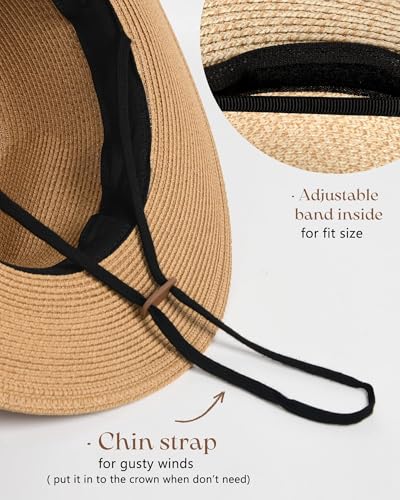 FURTALK Unisex Panamahut Breite Krempe Sonnenhut für Damen und Herren Sommerhut UV-Schutz Strandhut Verstellbare Strohhut