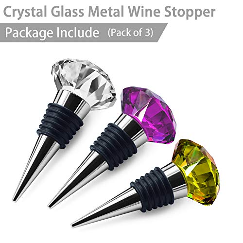 image for JETKONG Dianond Shaped Crystal Metal Wine and Beverage Bottle Stopper,
