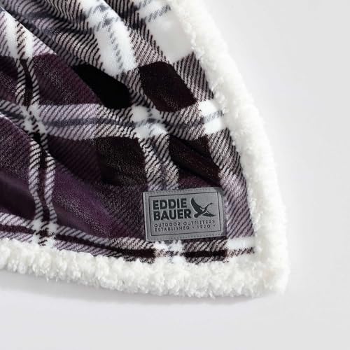 Image of Eddie Bauer - Throw Blanket, Ultra-Soft Plush Bedding with Faux Shearling Reverse, Blanket for Couch & Bed (Trailhead Plaid Purple, 50 inch x 60 inch)