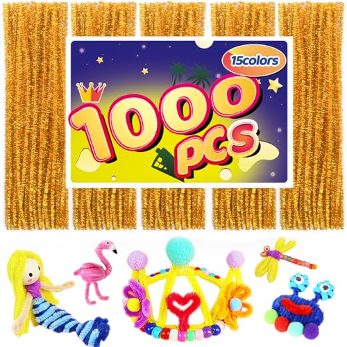 Image of Pipe Cleaners, Pipe Cleaners Craft, Arts and Crafts, Crafts, Craft Supplies, Art Supplies (1000 Golden Glitter Pipe Cleaners)