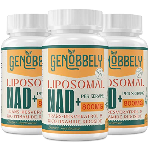  800 mg Liposomal NAD+ Supplement with Nicotinamide Riboside 200 mg, Trans-Resveratrol 100 mg - True NAD Supplement for DNA Repair, Healthy Aging, Brain Function - 180-Day Supply