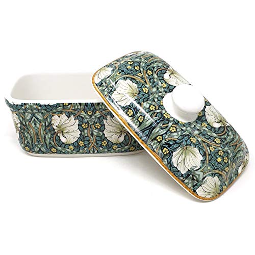 William Morris Pimpernel Butter Dish - Dark Green With Gold Effect Rim - Image 4