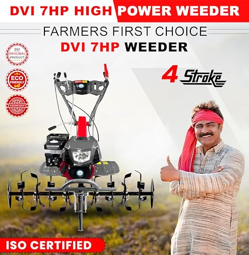 Image of DVI 7HP Weeder /Tiller /Cultivator with Light & 4 Stroke High Power Petrol Engine | for Working in Different Whether | Suitable for Farm & Agriculture Weeding (with CAGE Wheel Attachment)