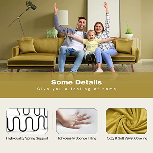 Jomeed Convertible Sectional Sofa Couch, Modern Oversized Velvet Fabric L-Shaped Couch Sofa Bed With Adjustable Backrest For Living Room, Apartment #TOP3