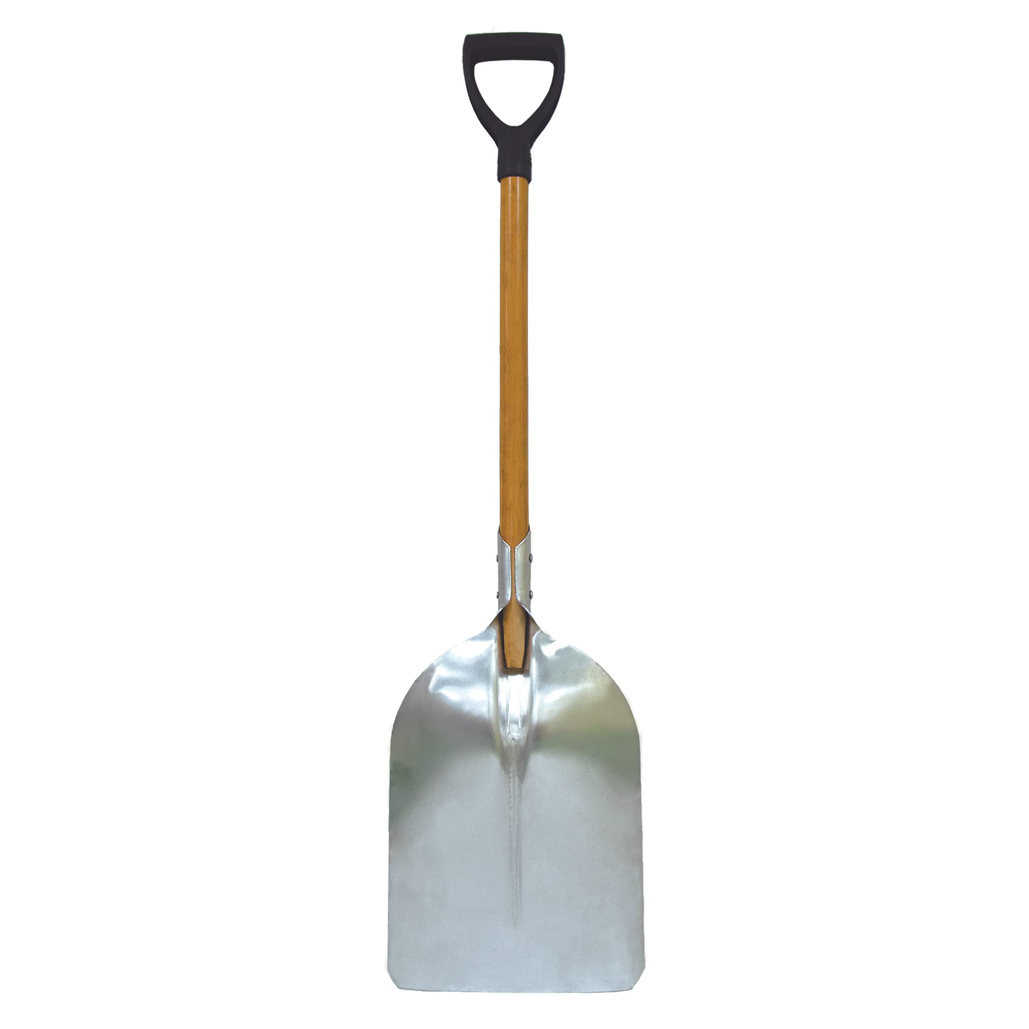 Amig - Pala de Aluminio Cuadrada con Mango de Madera Ergonómico Especial Quitanieve y para Mover y Recoger Hojarasca o Grava - 110 cm, Ligera y Resistente para Uso Doméstico o Profesional, Gris