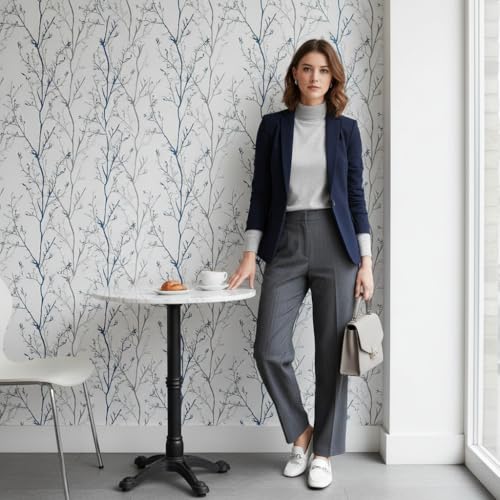 Image of Hotegxa Blue & Grey Tree Branch Pattern Wallpaper | Self-Adhesive Peel & Stick Wall Decor Sheet | Waterproof PVC Wall Sticker for Living Room, Bedroom & Home (45x300 cm)