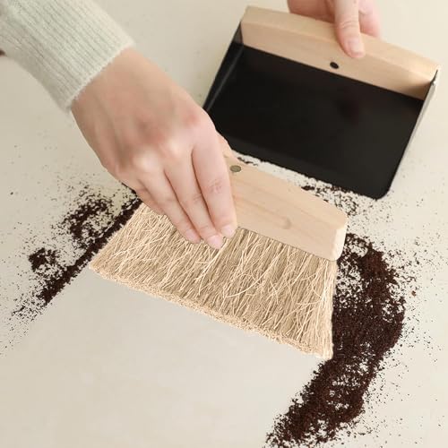 2 Stücke Tischbesen Besen und Kehrschaufel Set, Tischbesen und Kehrschaufel Set, Mini Besen Tischfeger, Schaufel und Besen Set für Küche Wohnzimmer Holzfarbe – Bild 5