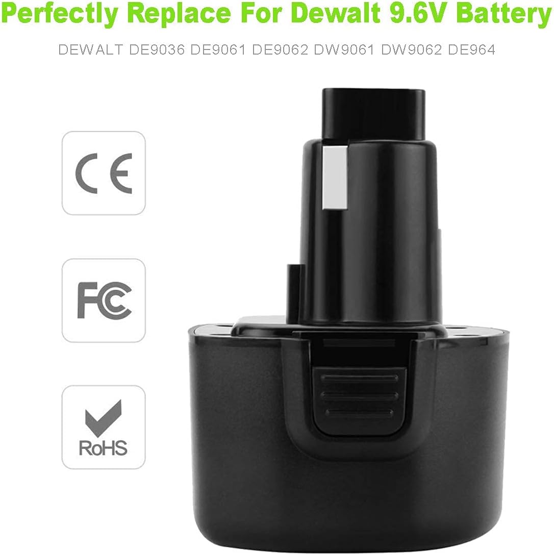Joiry 2-Pack 9.6V 3000mAh Replacement Ni-MH Battery with Higher Safety & Longer Runtime - Compatible with Dewalt DE9061 DE9062 DW9061 DW9062 DE9036 DW911 DW921 DW9614 DW050 DW926K-2