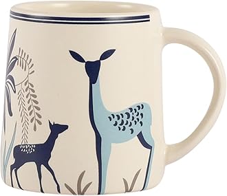 miah decor Ceramic Matte Printed Tea Coffee Mug Set of 4 Drinkware Microwave Safe Stoneware Cups for Home & Restaurant-350 ml-Cream Blue