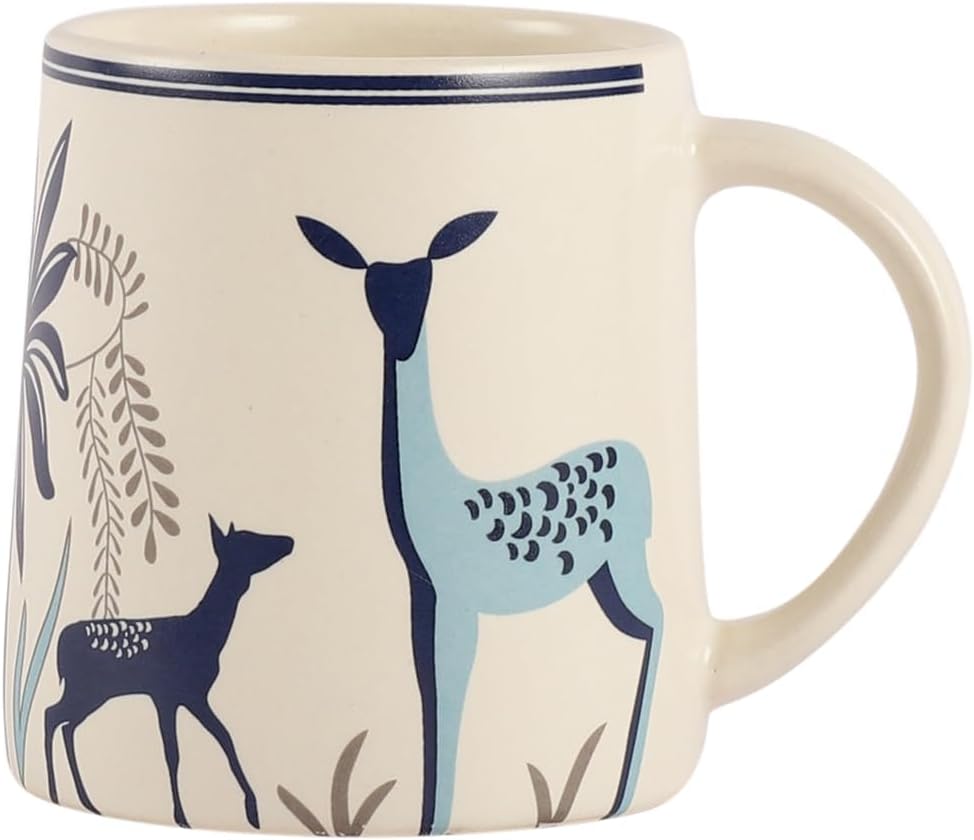 miah decor Ceramic Matte Printed Tea Coffee Mug Set of 4 Drinkware Microwave Safe Stoneware Cups for Home & Restaurant-350 ml-Cream Blue