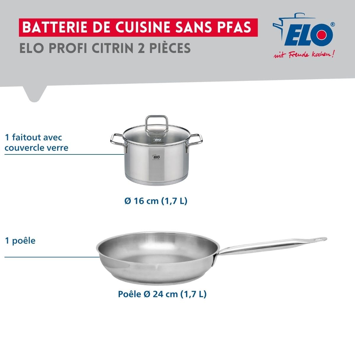 Elo Batterie cuisine 1 poêle 24 cm et 1 faitout 16 cm