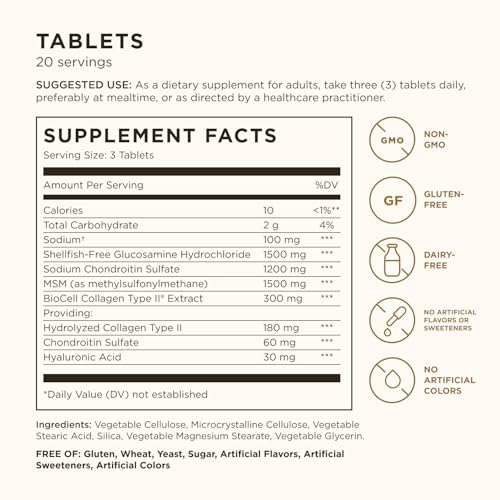 Solgar Glucosamine Hyaluronic Acid Chondroitin MSM (Shellfish-Free), 60 Tablets - Joint Support & Comfort - Supports Active Lifestyles - Non-GMO, Gluten Free, Dairy Free - 20 Servings - Image 3