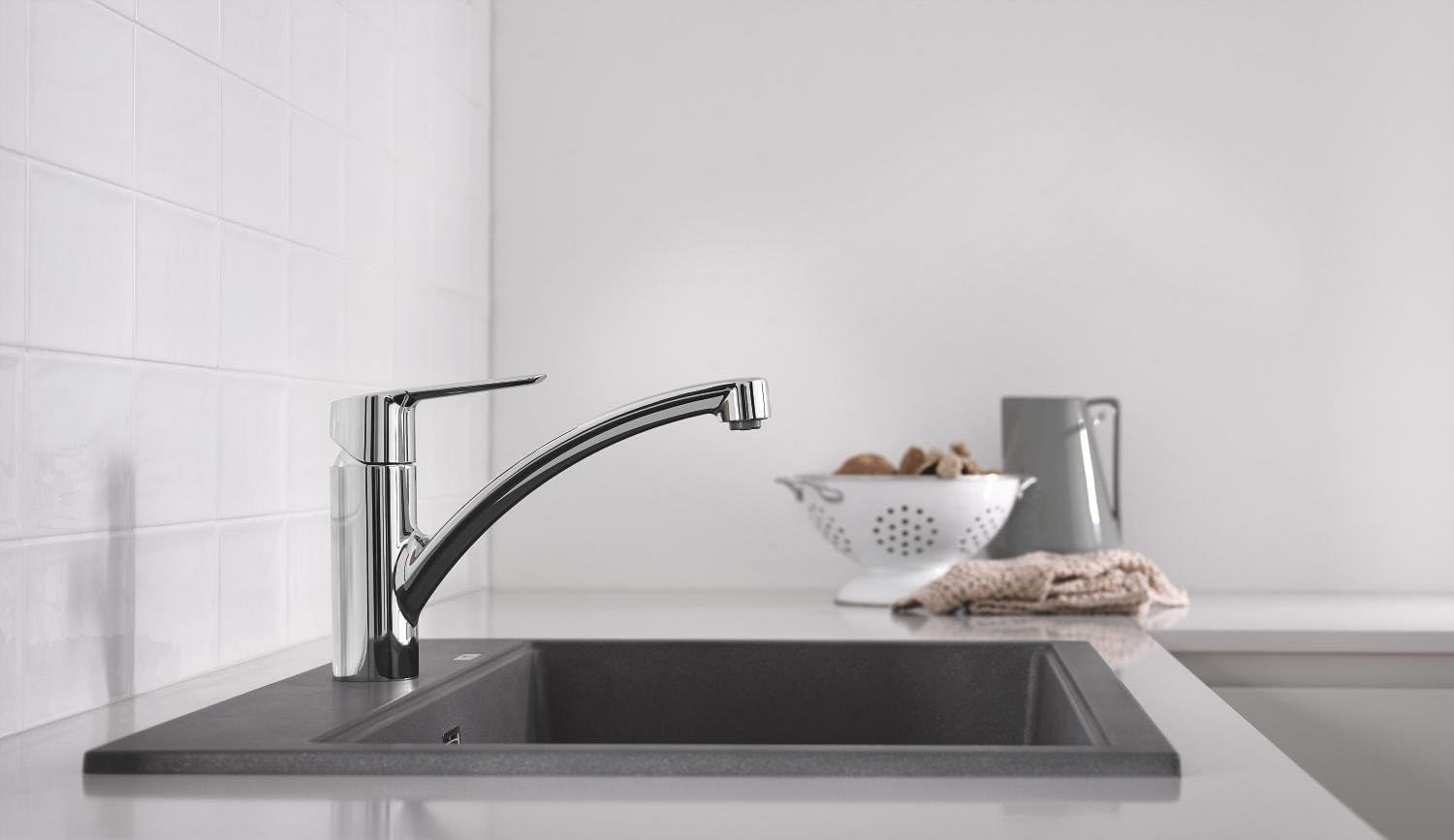 GROHE QUICKFIX Start Rubinetto Miscelatore Monocomando per Lavello, Cromo, Bocca girevole, Strumento di Installazione Incluso