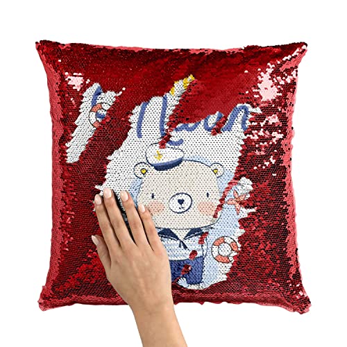 Coussin avec housse sequin rouge design petit marin, finition premium pour decoration chic - 3
