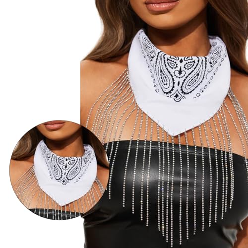 Cashew Flower Scarf Adult Rhinestones Fringes Hiphop Kerchief Elastic Bandana Camping Travel Taking Photo Hair Kerchief4