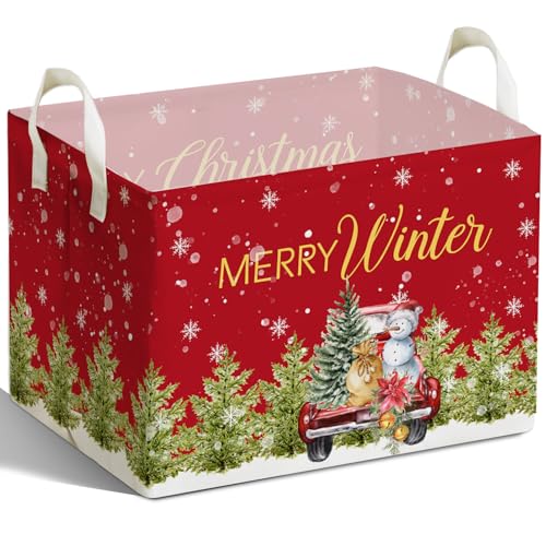Image of Christmas Snowman Storage Basket, Snowman Storage Box for Nursery Toy and Costume, Christmas Waterproof Rectangular Fabric Box, Cute Winter Snowman Decor Storage Basket, Christmas Party Decor Gifts