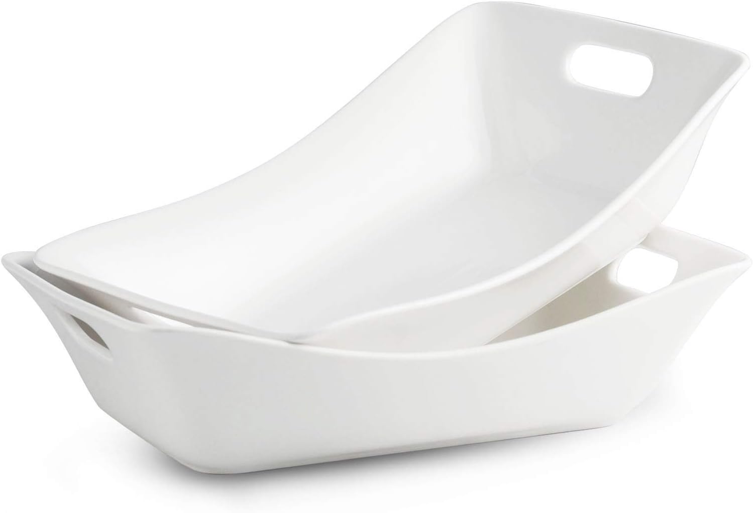 Large Serving Bowls with Handles White Serving Dishes For Entertaining, 1.5 Quarts Ceramic Bowl Set Rectangle Serving Platter for Thanksgiving, 2 Pack