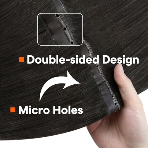 Image of Full Shine Butterfly Weft Hair Extensions Human Hair 16 Inch Dark Ash Brown | 80g Natural Volume, Full Head Set, Genius Weft Side, Beginner Friendly, Bridal Styling Support, Seamless Micro Beads