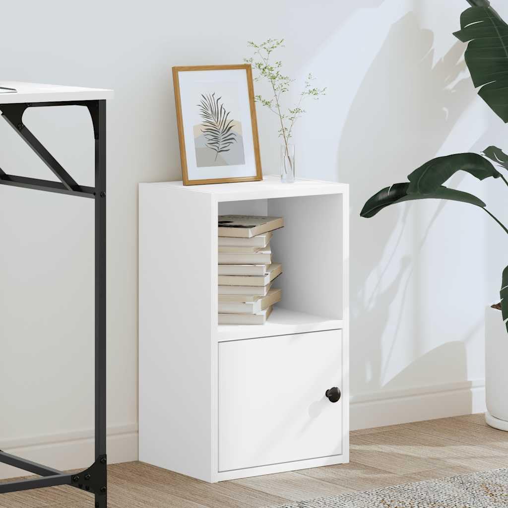 Regał na książki, biały, 31 x 24 x 52 cm, szafka z drzwiami i półką, uniwersalny organizer Cube Storage do salonu i biura