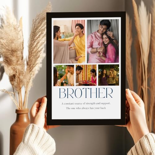 Image of Art Street Personalized Gift for Brother, Rakhi Photo Frame | 5 Image Collage with Custom Text, Customized Photo Frame for Brother, Wall Decor for Bedroom Living Room, A4 Size 8x12 Inch