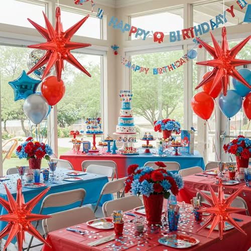 Image of TONIFUL 4 Pcs Explosion Star Balloons Red Foil Balloon Party Decorations | Large Mylar Star Balloon for Christmas Party Decor New Year Halloween Birthday Wedding Baby Shower Photo Booth Supplies