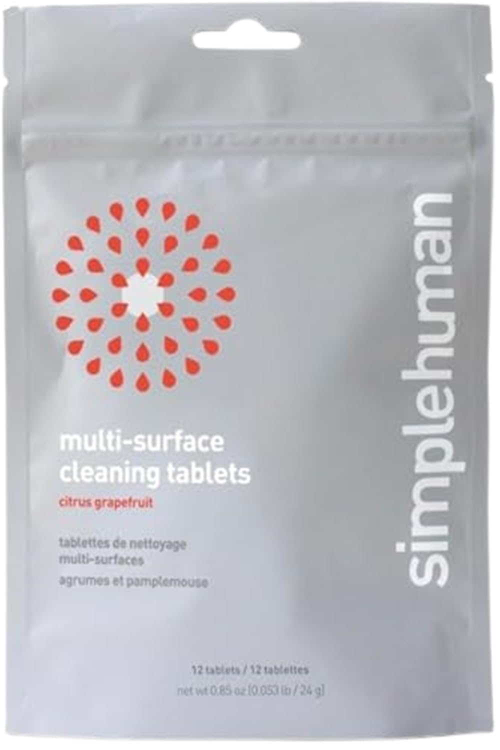 simplehuman Multi-Surface Cleaning Tablets, Eco-Friendly, Safe Around Kids & Pets, Citrus Grapefruit Scent, 12 Pack Tablets (Makes 72 oz of Spray