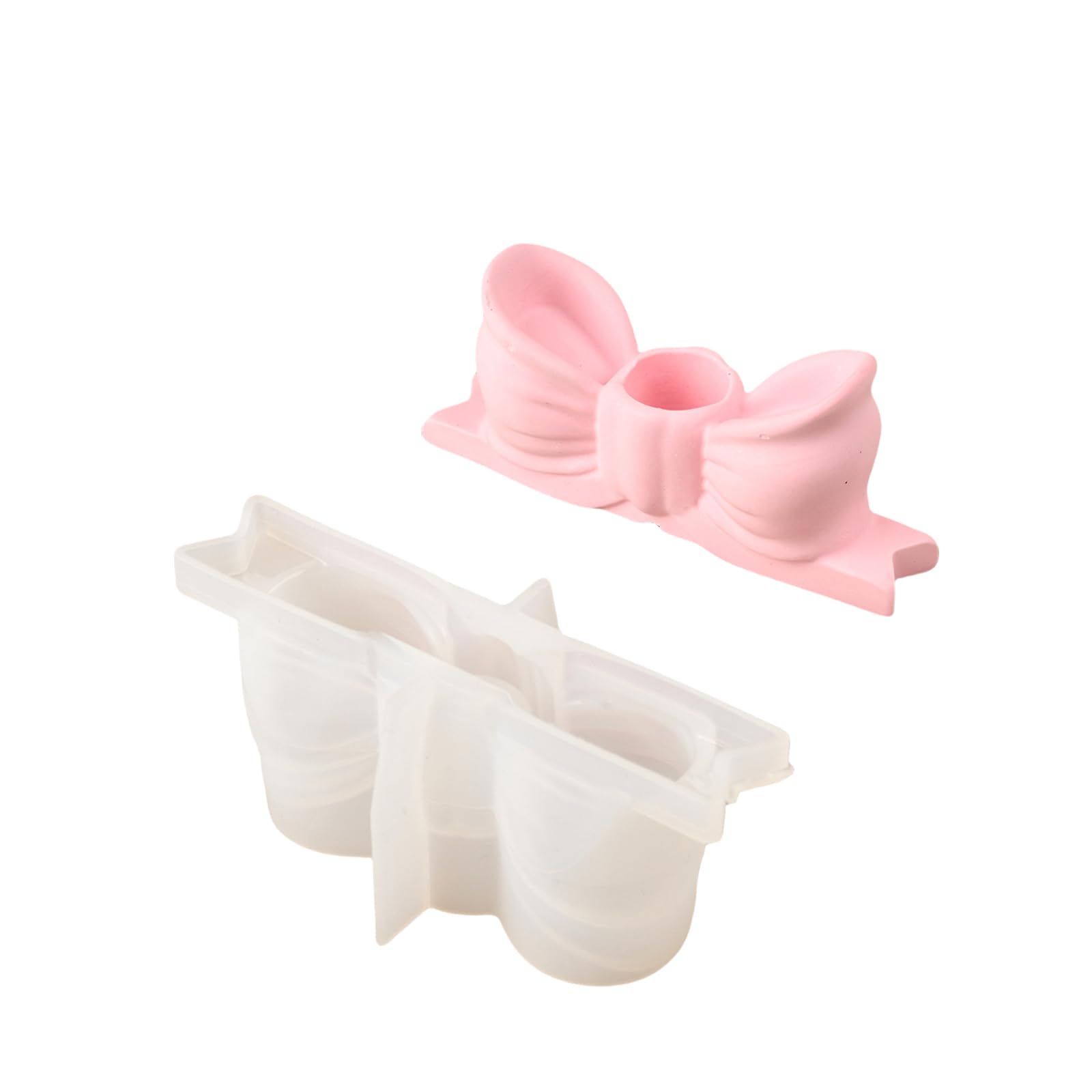 NEWFT 3D Bows Candlestick Bowtie Concrete Holder Silicone Molds Castings Molds Epoxy Resin Bowknot Candlestick Silicone