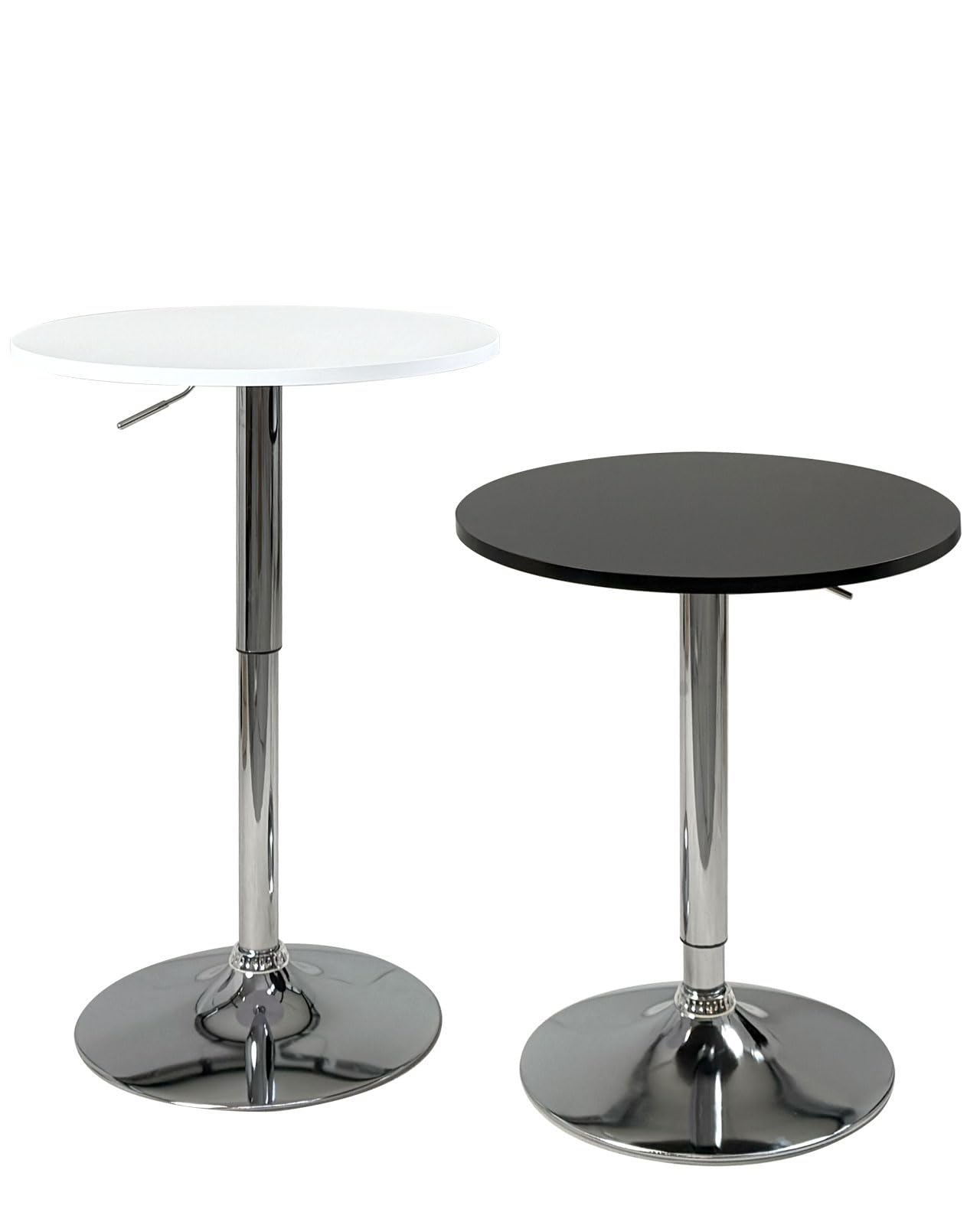 KAYELLES Table de Bar Ronde, Table de bistrot Design, Mange Debout, Hauteur réglable Pied Chrome, Ø60cm, pivotant SETI (Blanc)