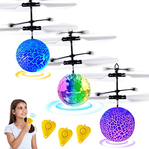 Flying Ball Toys RC Toys Flying Toys Holiday Easter Toy for Boys Girls Light Up Ball Mini Drone Rechargeable Remote Control Indoor Outdoor Sport Games RC Drone Toy Easter Basket Stuffers(3 pcs)