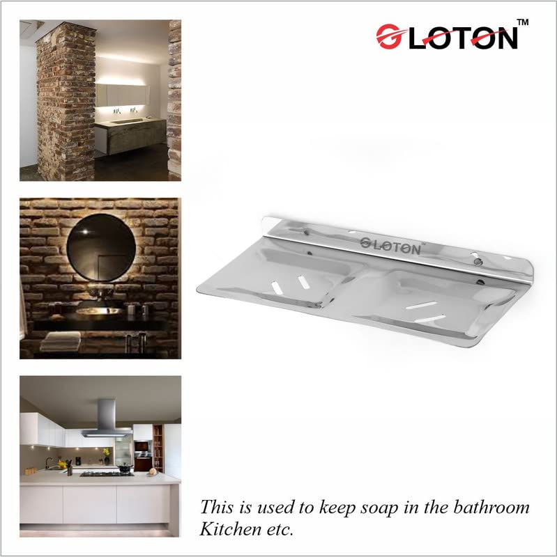 Image of GLOTON Wall Mount Stainless Steel Square Shape Double Soap Holder for Bathroom, Soap Stands for Wall, Tray for Bath Dish, Accessories and Fittings, Rust Free