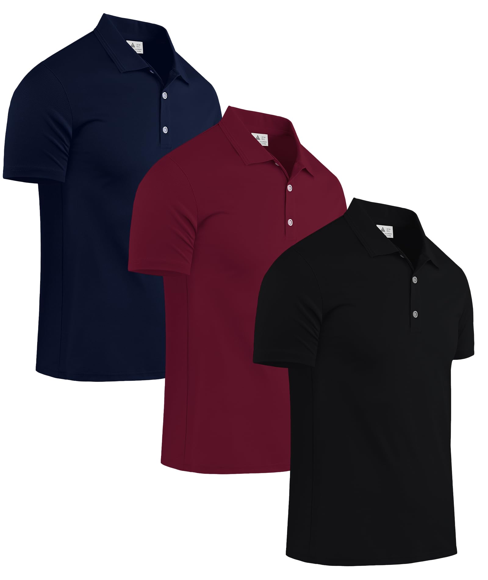 ZITY Lot de 3 Polos Homme Manches Courtes Respirant Coupe Régulière Golf Casual Sport avec Boutons Été Extérieur Loisir
